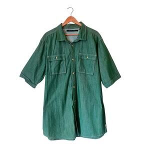 Sean John Green Chambray Cotton Button Down Shirt Mens 3XL Short Sleeve Big Tall